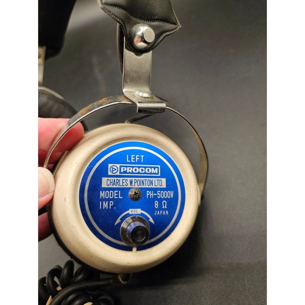 Vintage Procom PH-5000V Stereo Headphones Japan 8 Ohm Volume Control Retro Blue